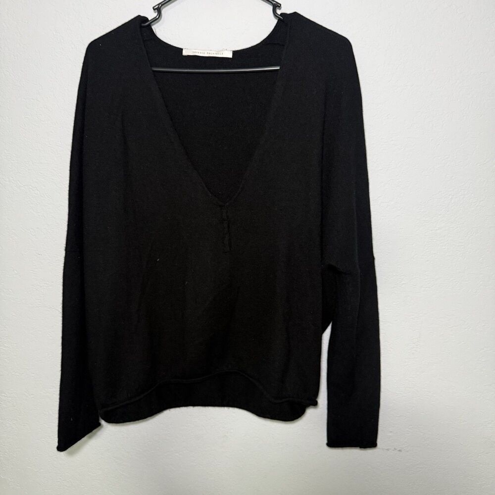 Saverio Palatella 100% Cashmere Black Oversized Batwing Sweater Italy Sz 50